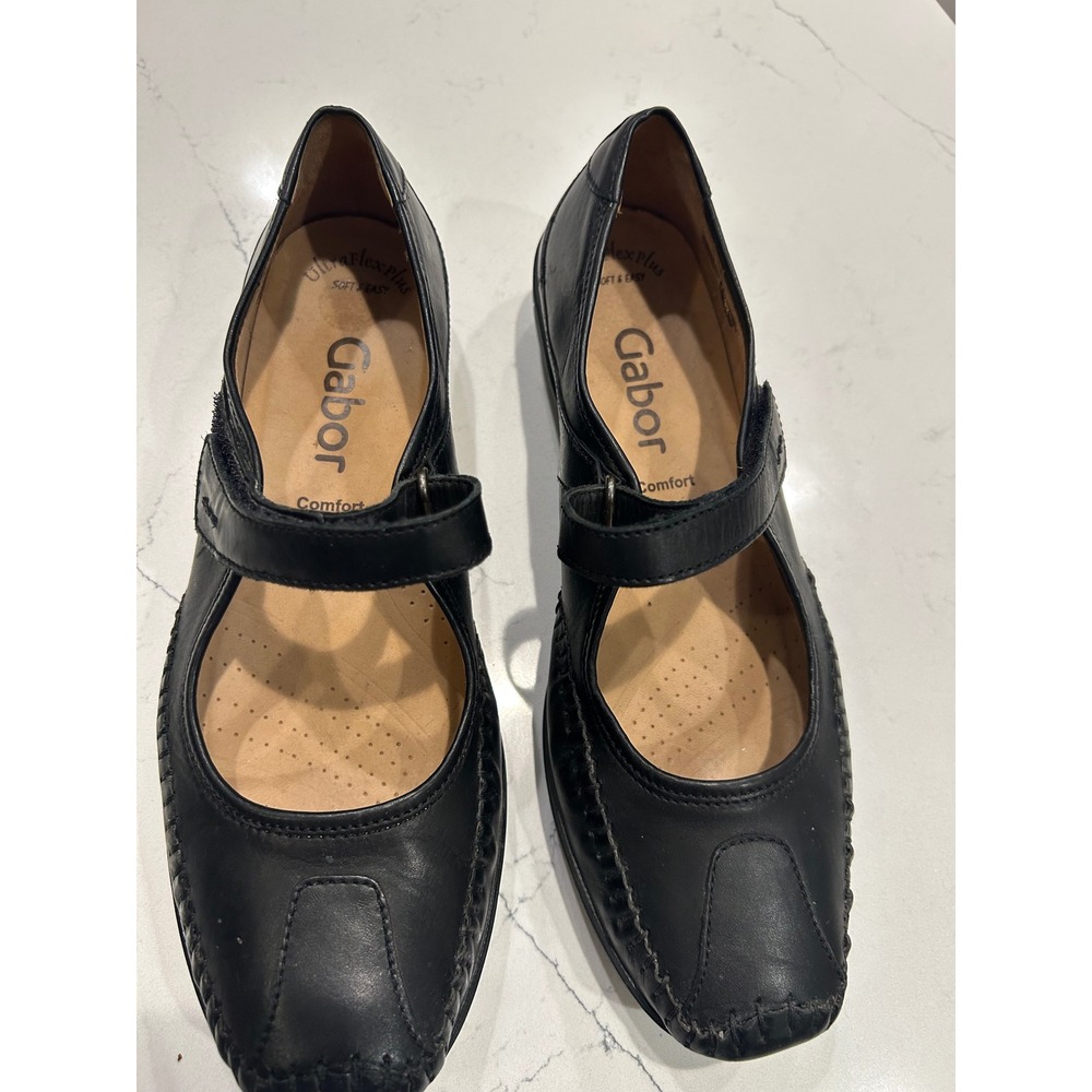 Gabor Mary Jane Flats Black Leather UltraFlexPlus Comfort Square Toe Shoes 4.5